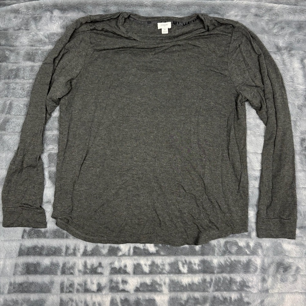 J. Crew Womens XL Charcoal Gray Heather Long Sleeve Crew Neck Curved Hem Top